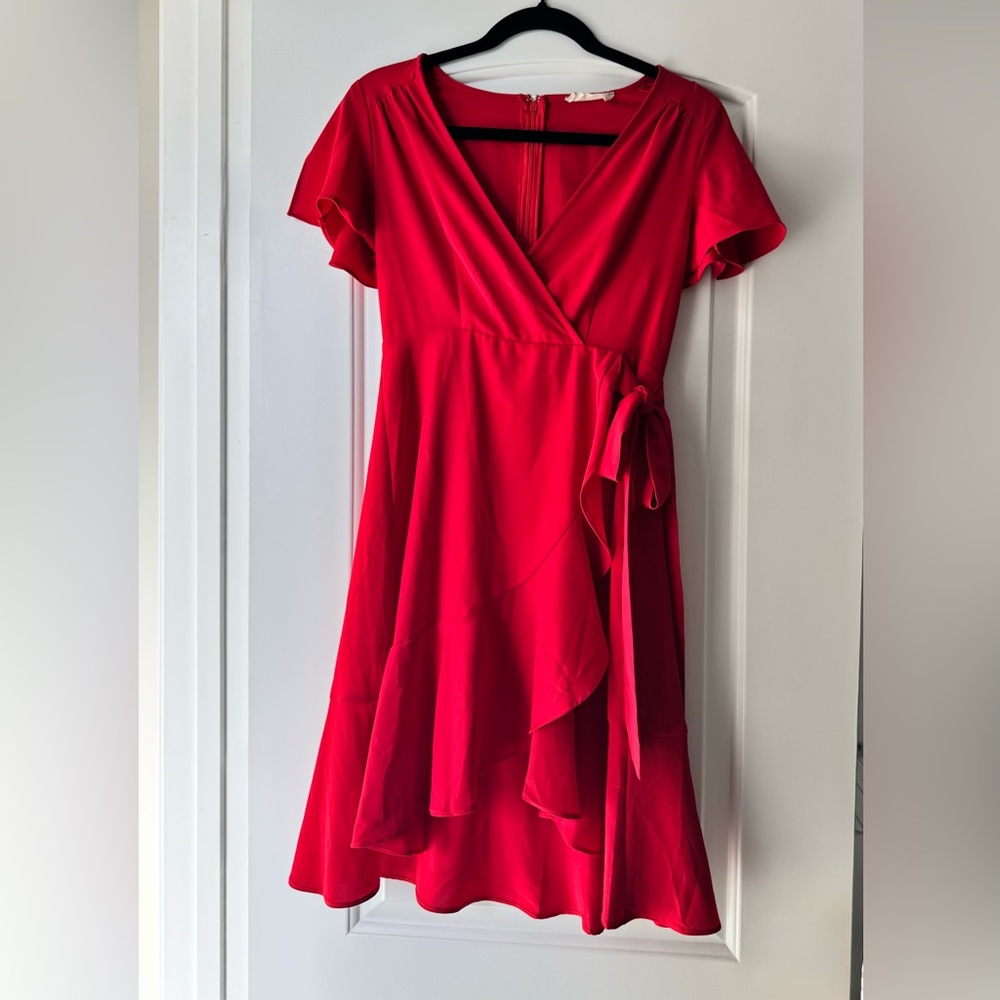 Altar'd State Bright Red Wrap Midi Dress with Tie